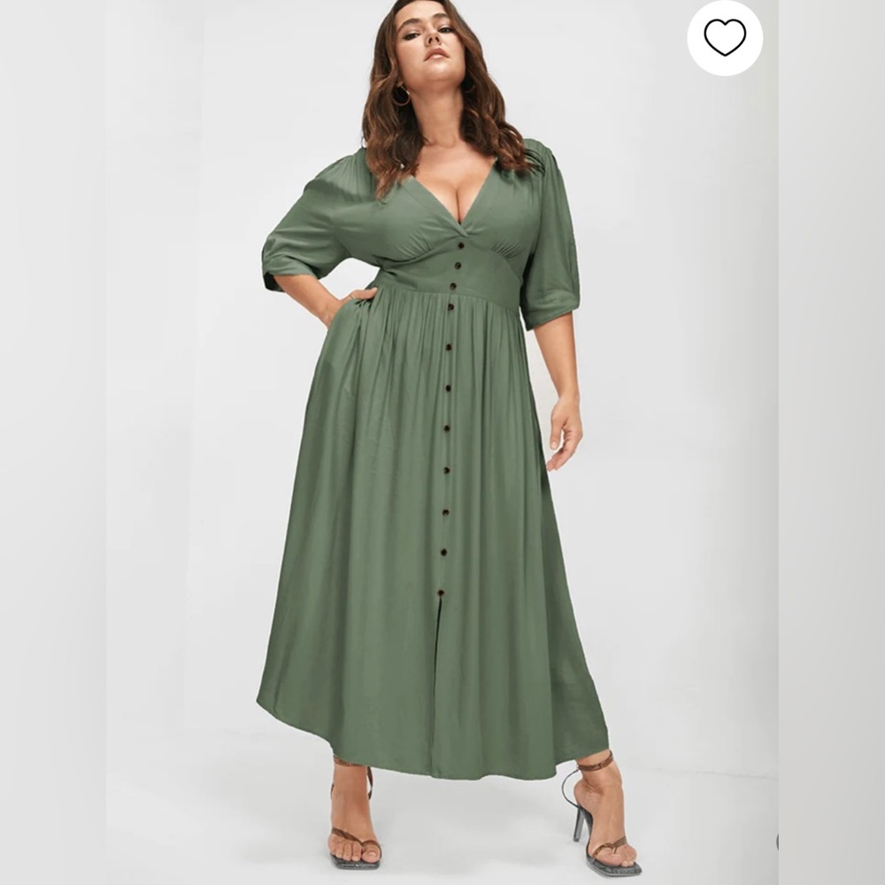 Plunging Neck Button Detail Pocket Maxi Dress - Picture 2 of 6